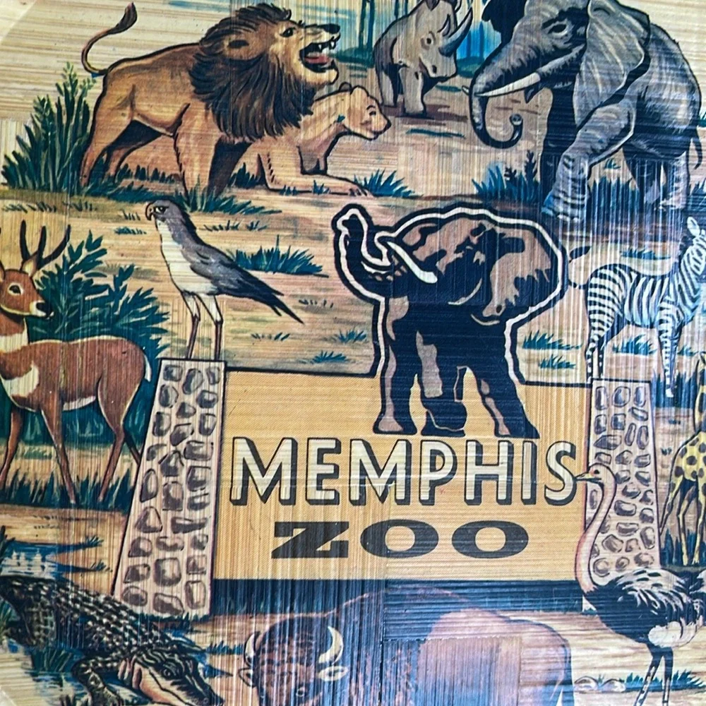 Vintage Memphis Zoo bamboo bar tray